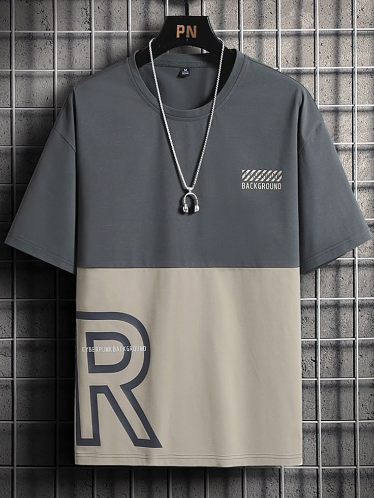 男性 カラーブロック 文字グラフィック Tシャツ マルチカラー レジャー・スタイリッシュなレジャー…